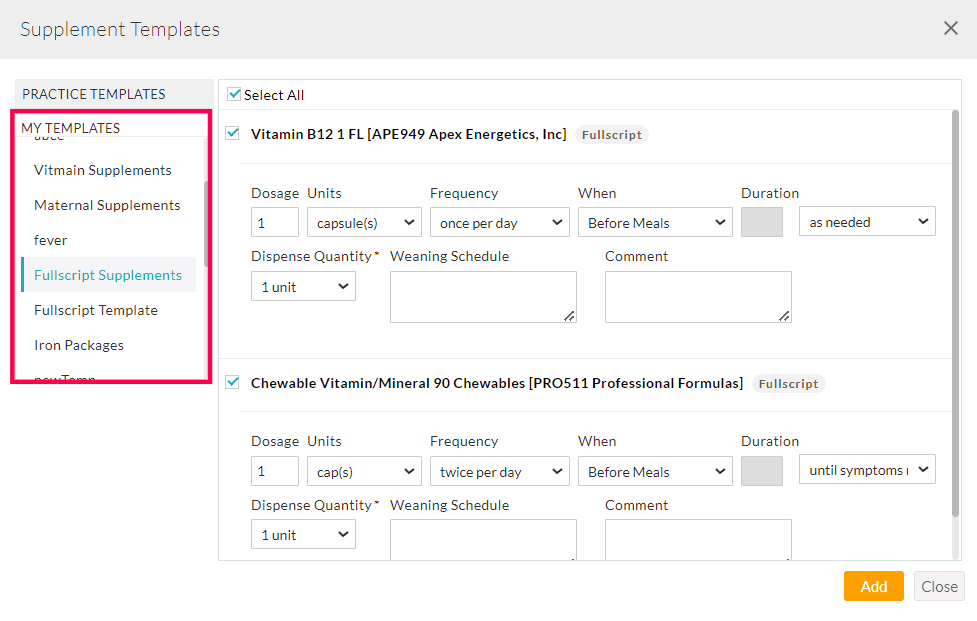 Add Fullscript From My Templates