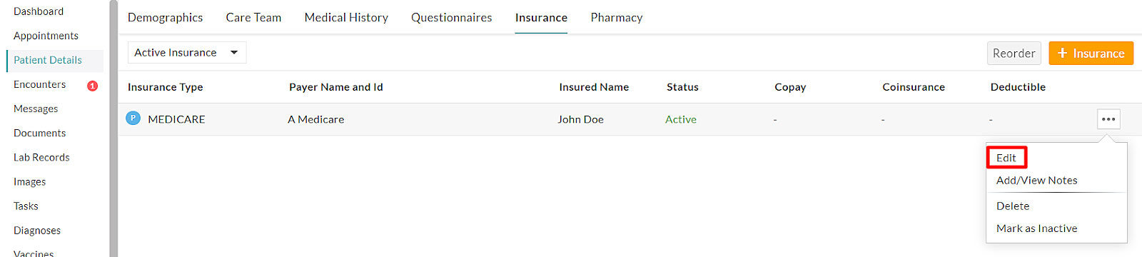 Edit Insurance Edit Insurance