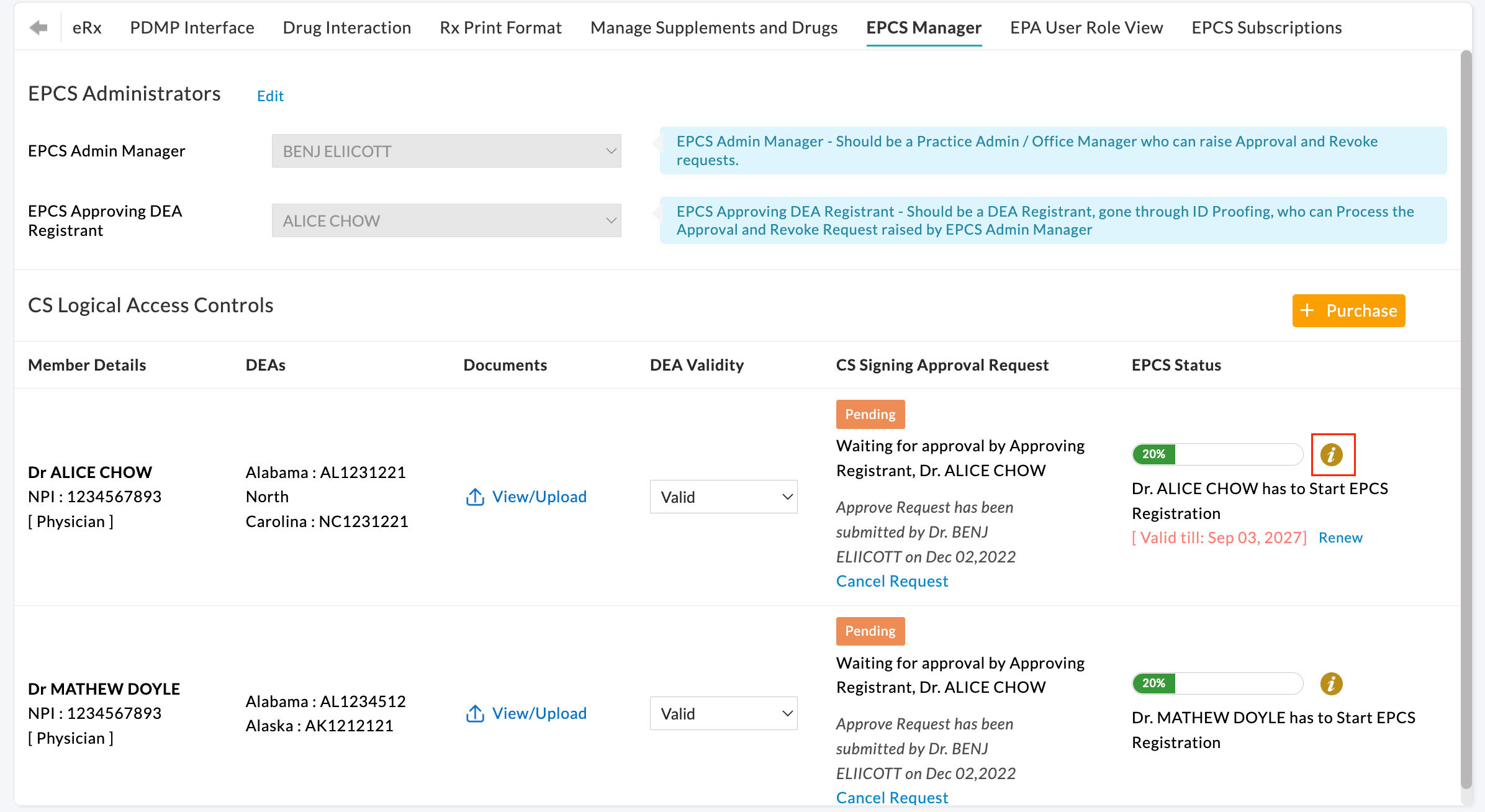 EPCS Status Info EPCS Status Info