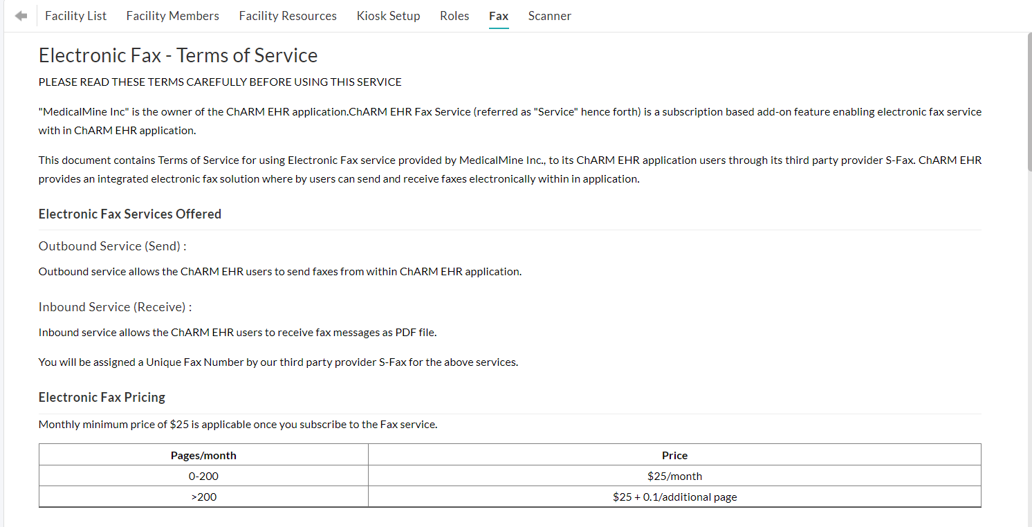 Fax Terms of Service