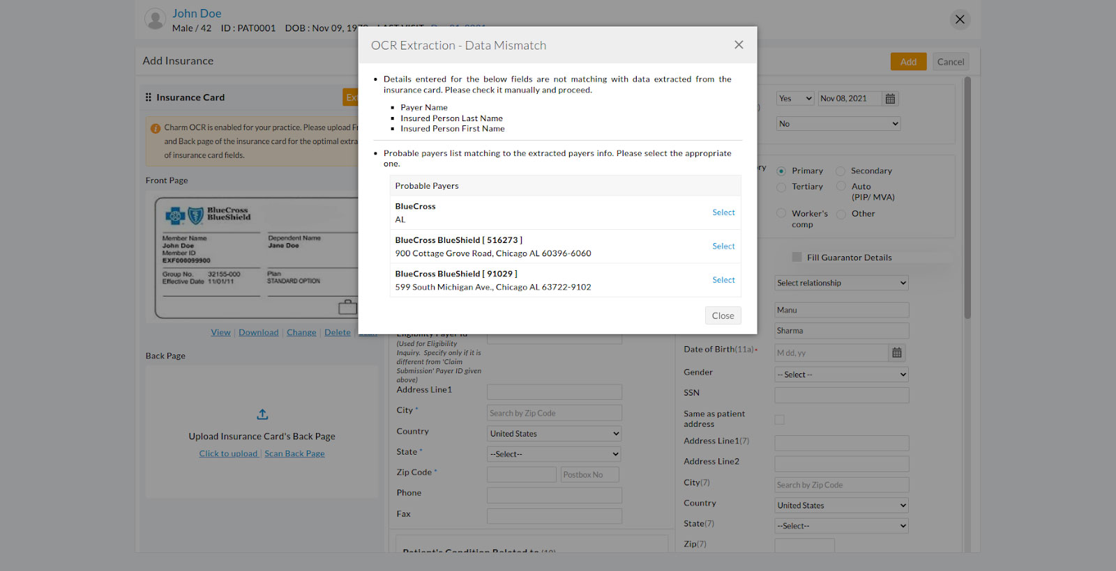 Matching Payers List Matching Payers List