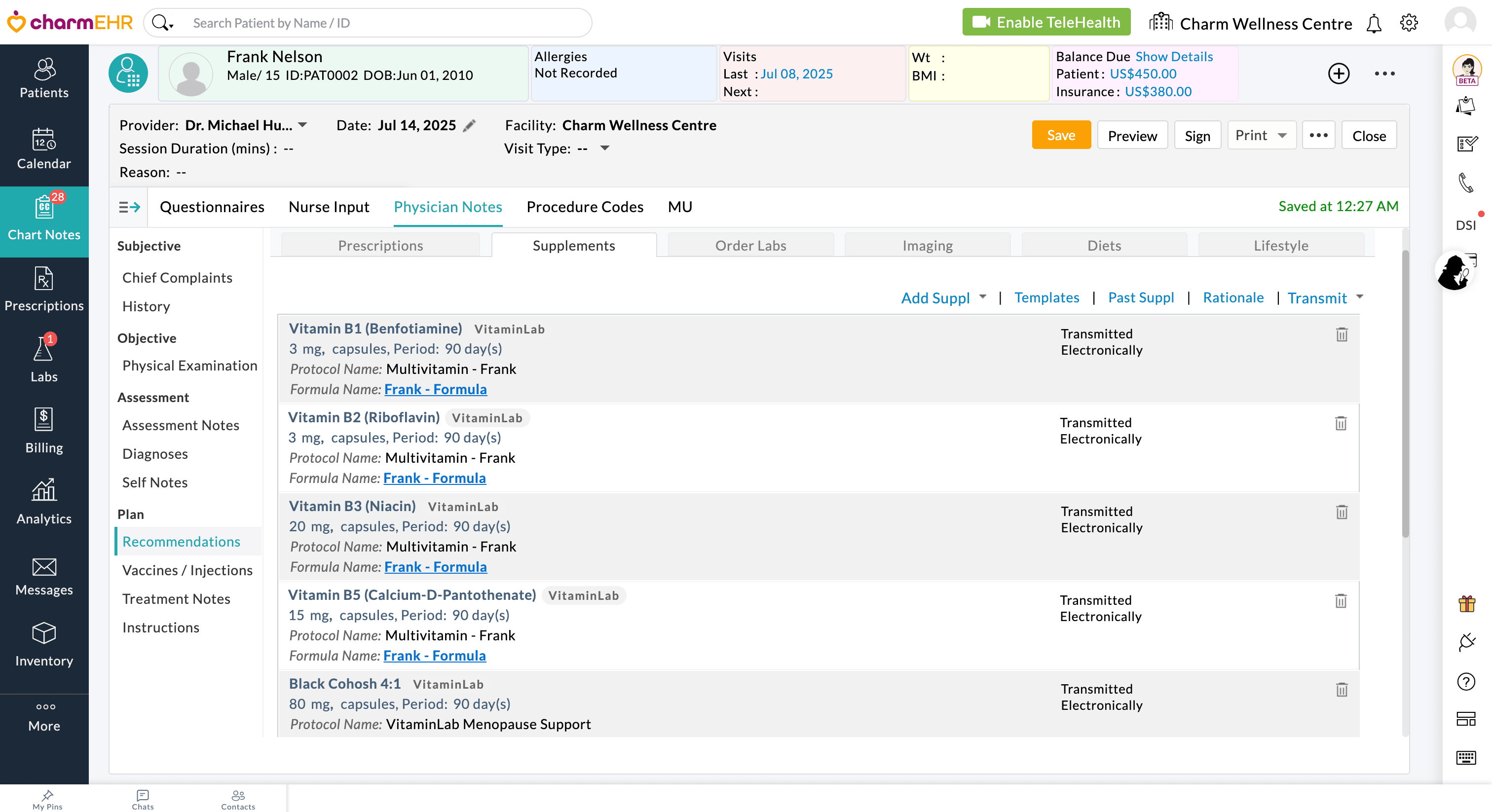Patient Dashboard VitaminLab