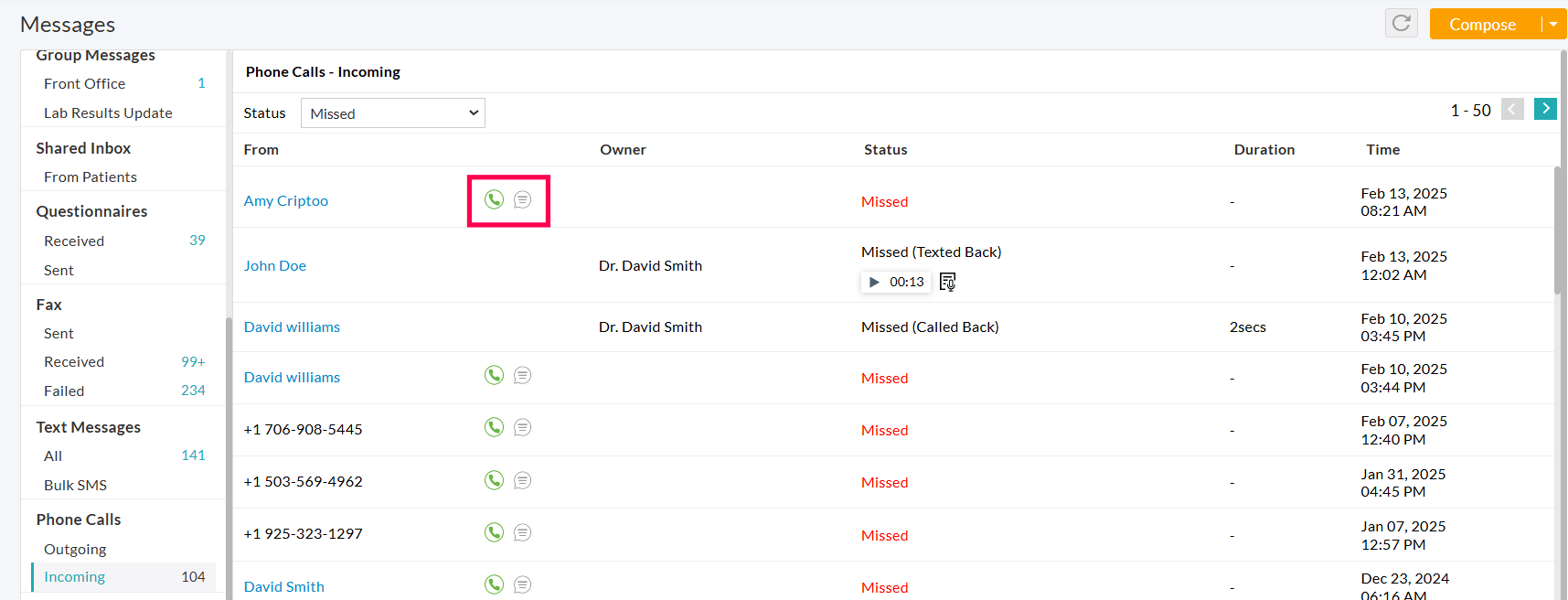 Phone Calls and Message Phone Calls and Message