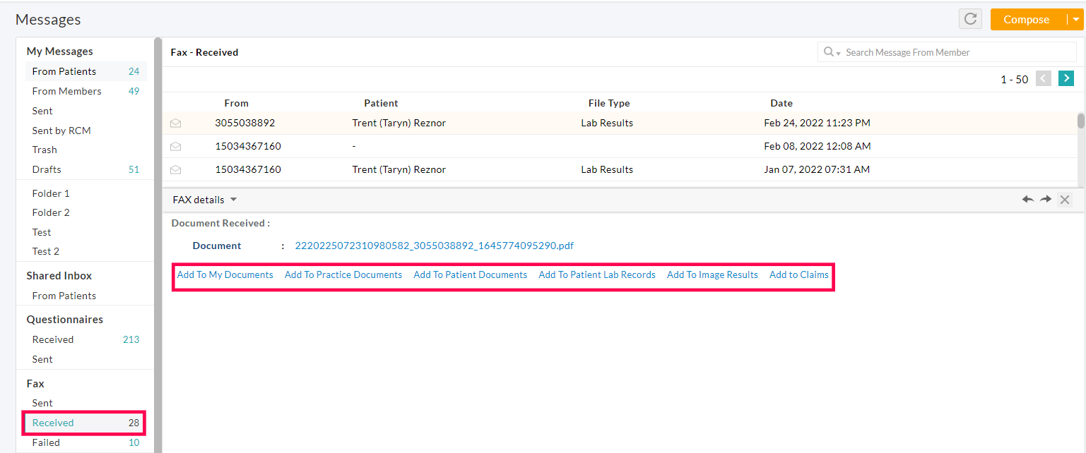 Received Fax Messages