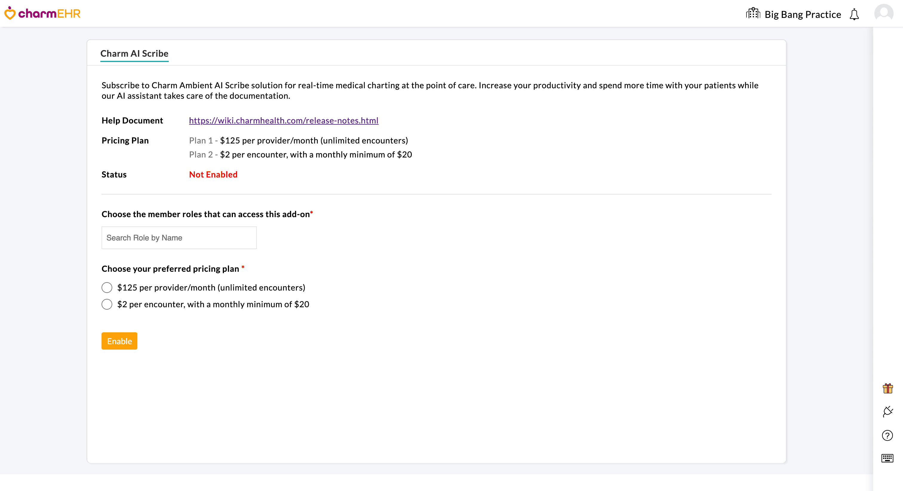 Settings Page Charm AI Scribe