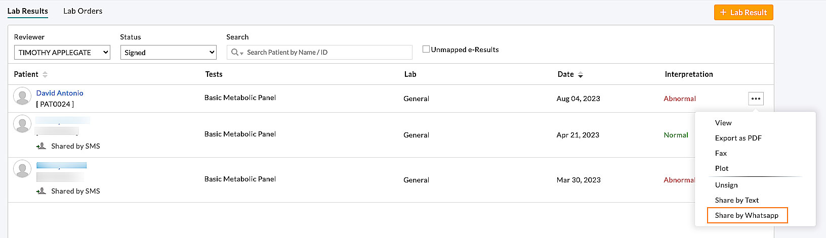 Share Signed Lab Item by WhatsApp
