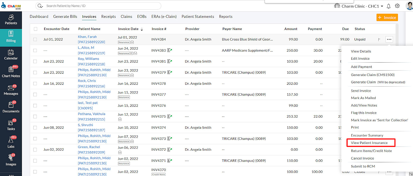 View Patient Insurance in Invoices View Patient Insurance in Invoices