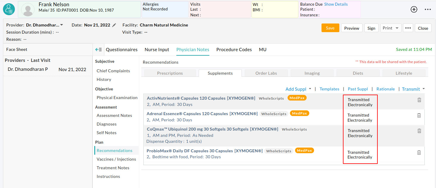 WholeScripts Transmit Status