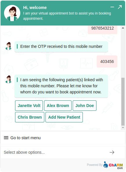 Appointment Chat Bot Existing Patients