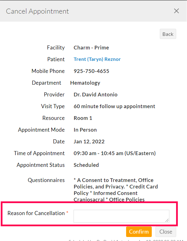 Cancel Appointment
