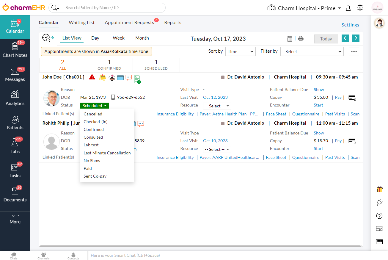 Changing Appointment Status