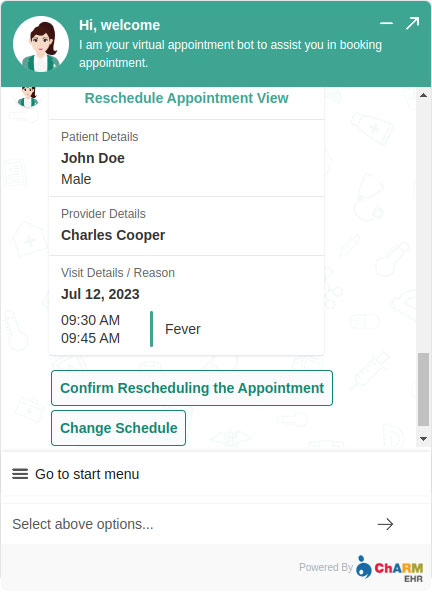 Chat Bot Confirm Reschedule