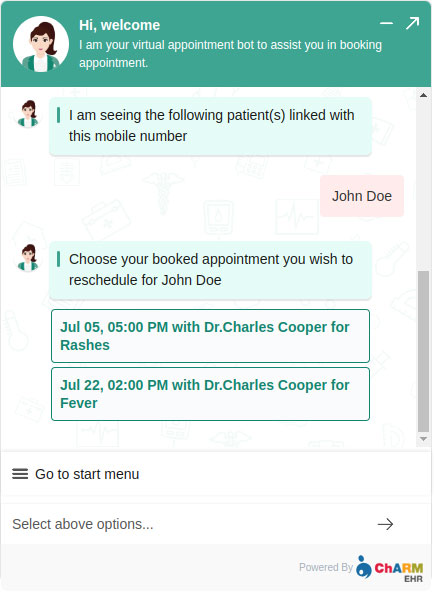 Chat Bot Reschedule Appointment List