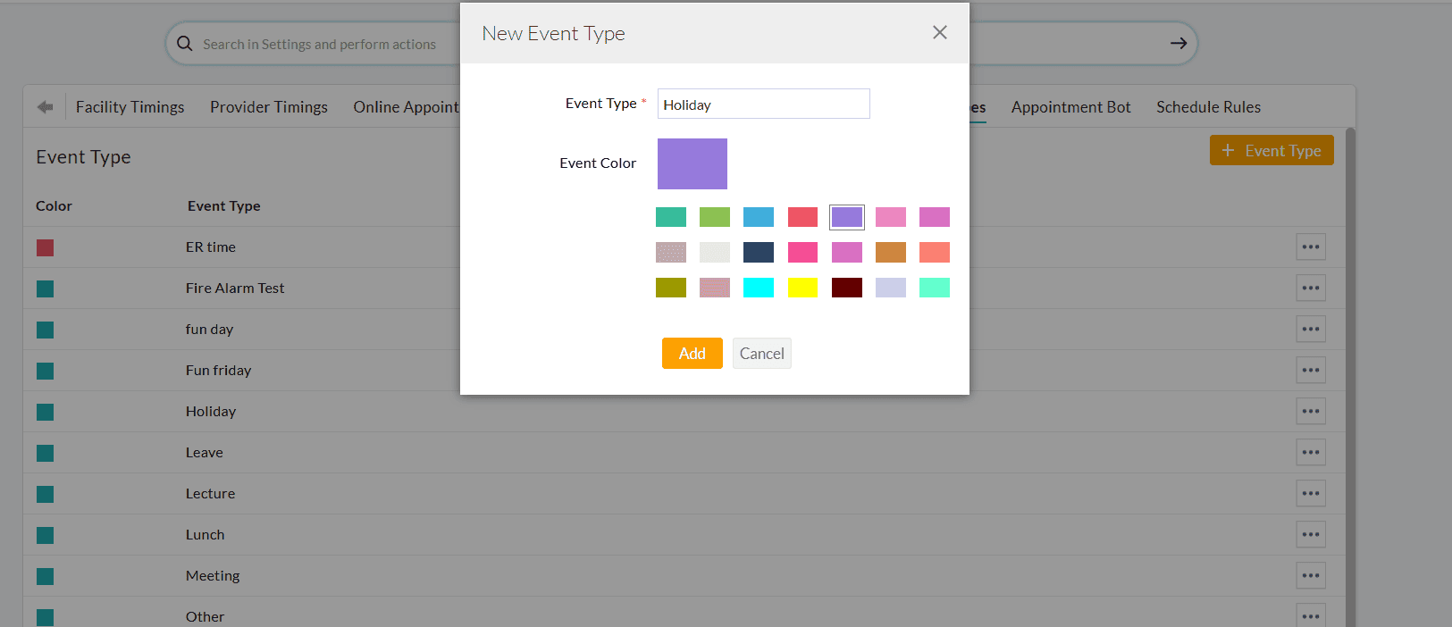 Color Code Event Type