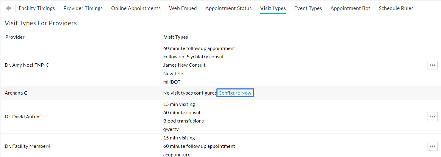 Configure Visit Type for Provider