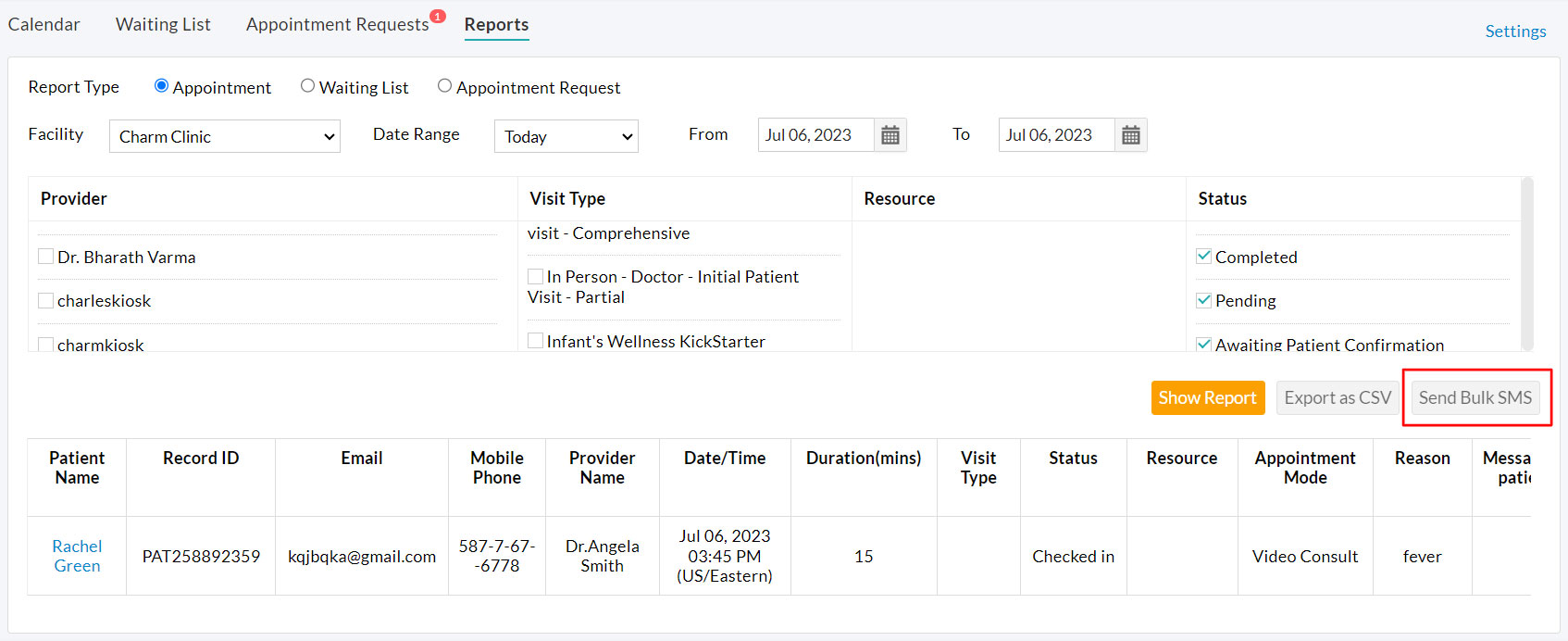 Send Bulk SMS Option