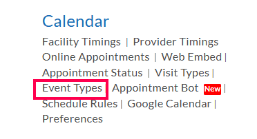 Settings Event Types