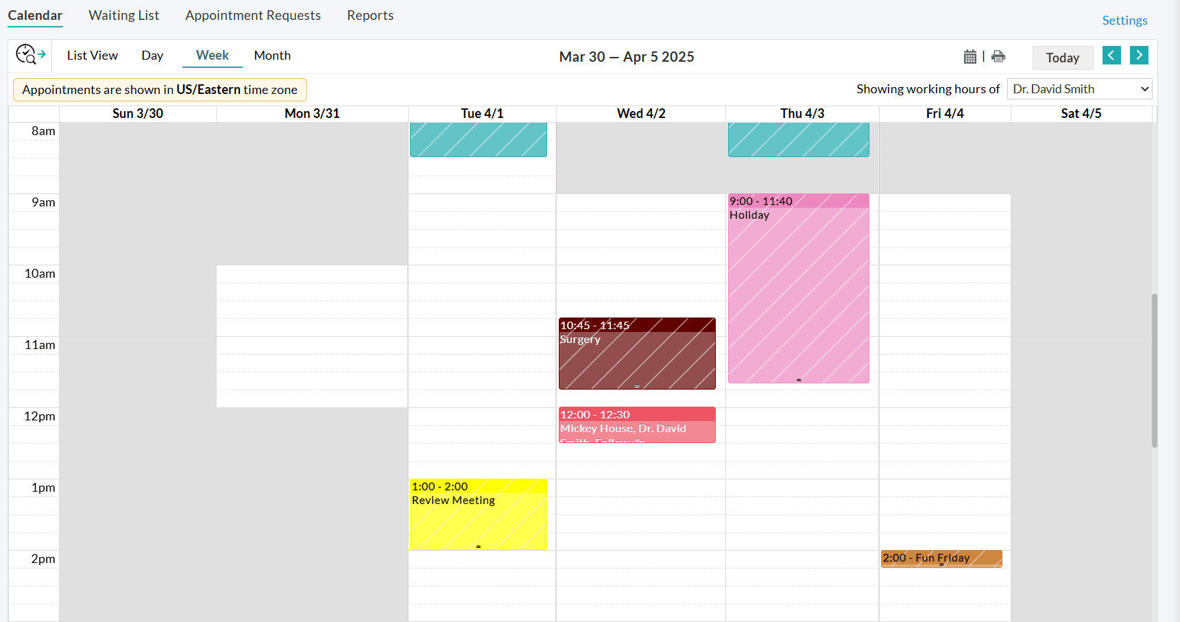 View Color Coded Appointments Event Types