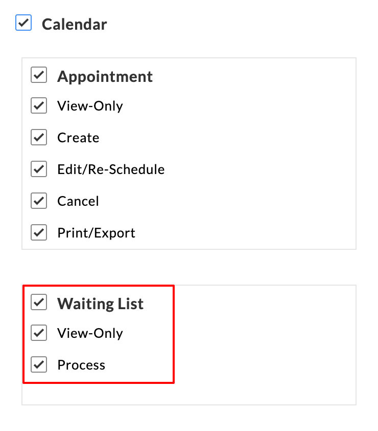 Appointment Waiting List Privileges
