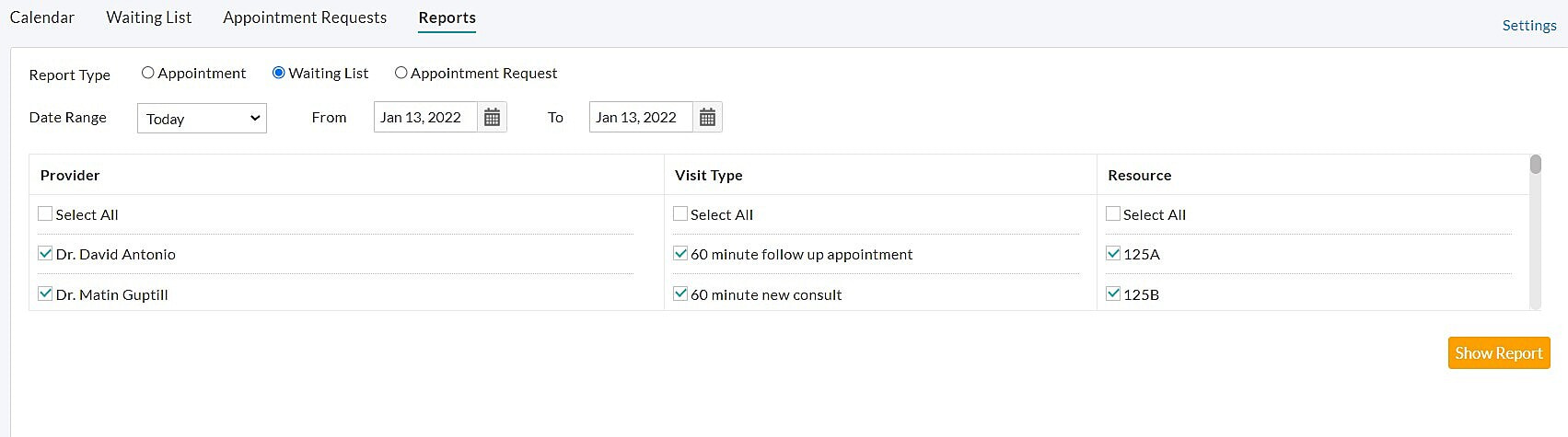 Appointment Waiting List Reports