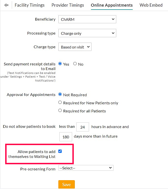 Waitlist in Online Appointment