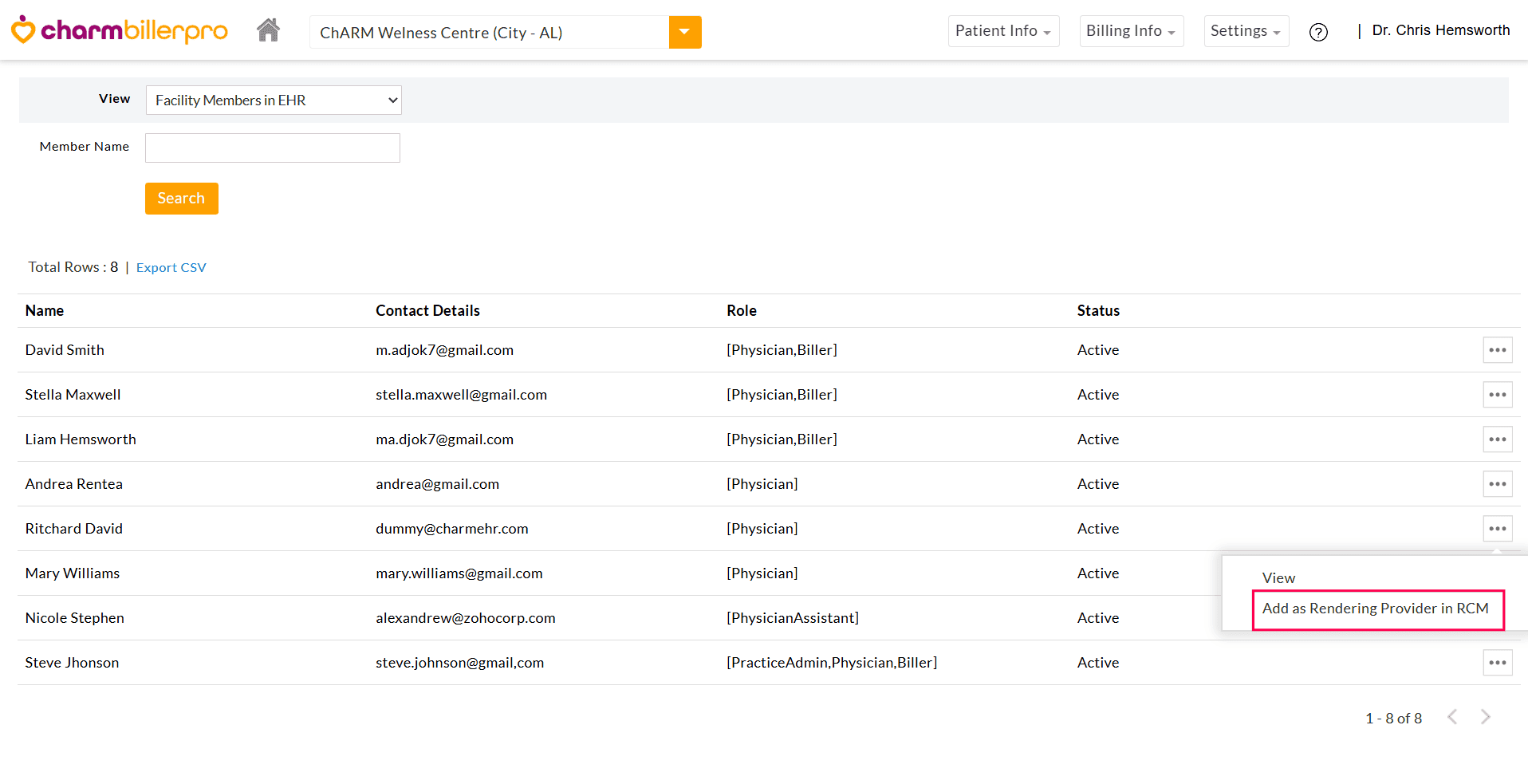 Add Member as Rendering Provider