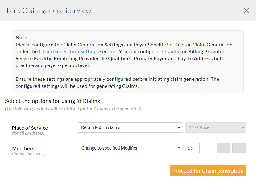 Bulk Claim Generation View