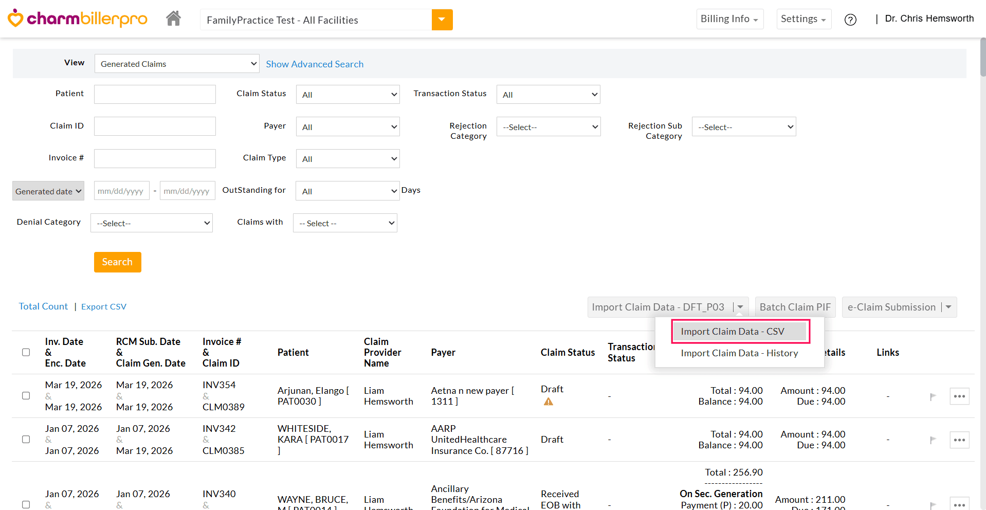 Import Claim CSV