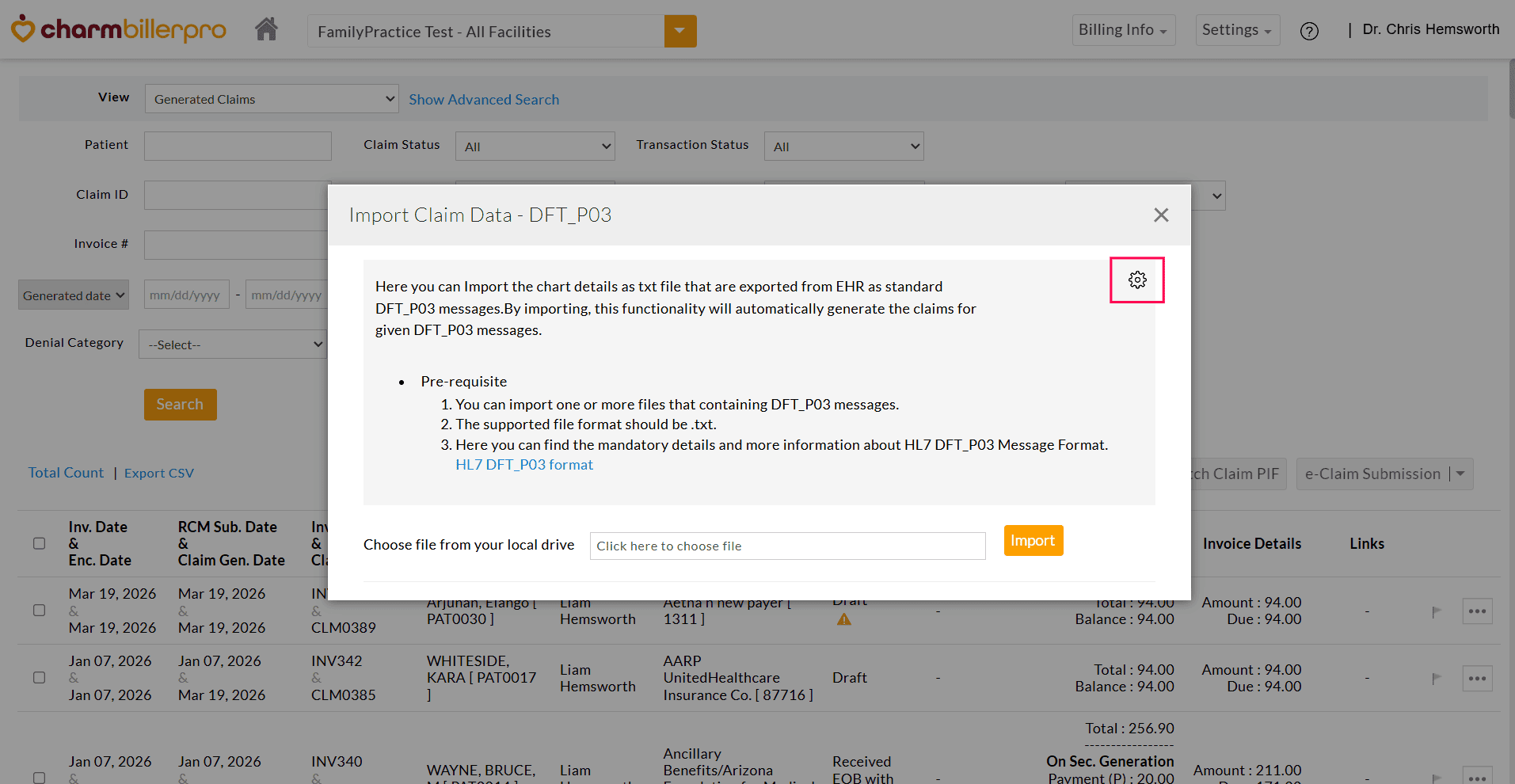 Import Claim Data Settings