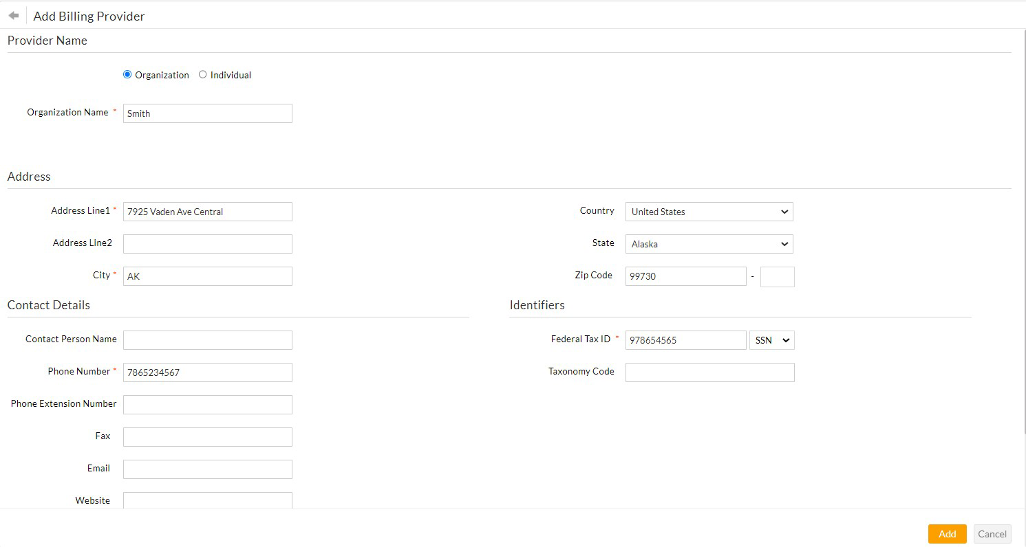Add Billing Provider