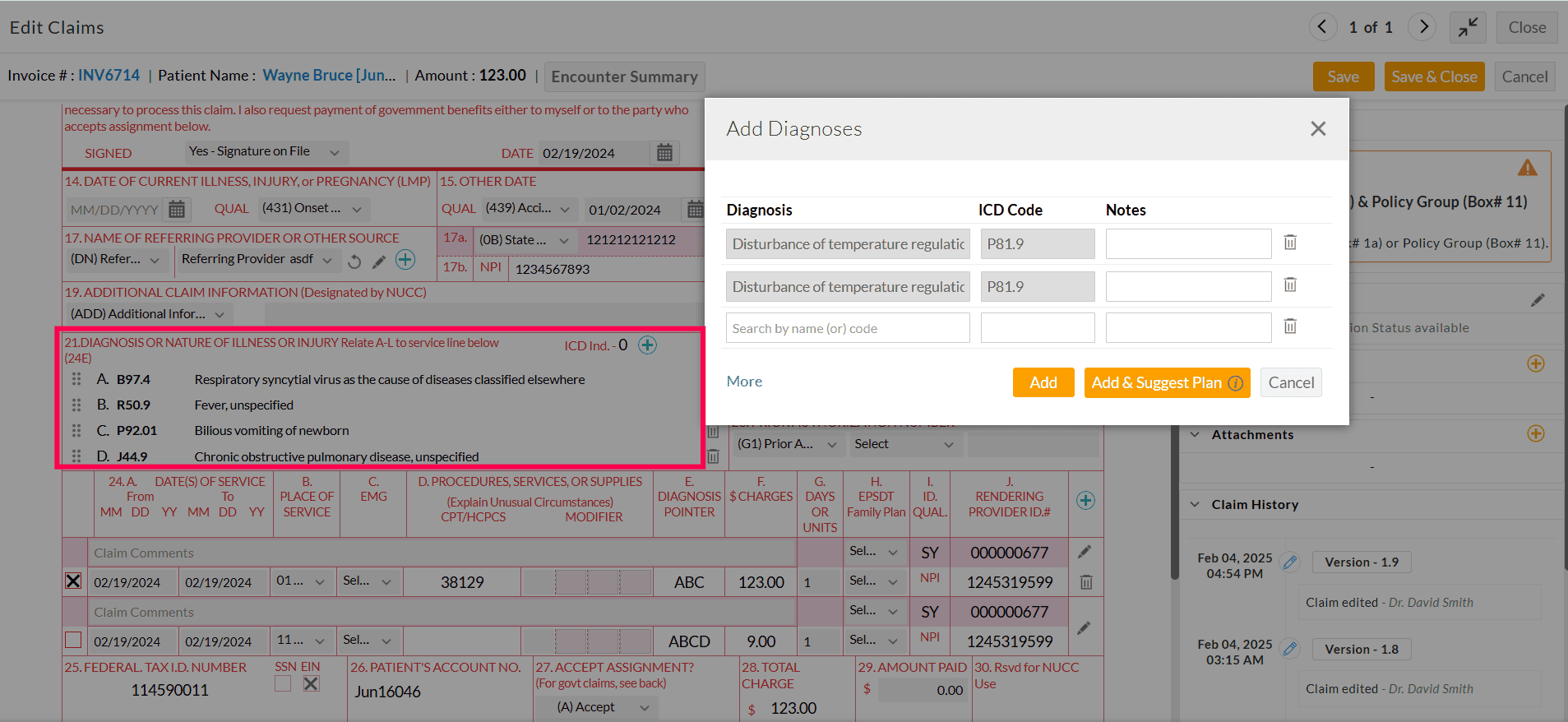 Add Diagnoses Add Diagnoses