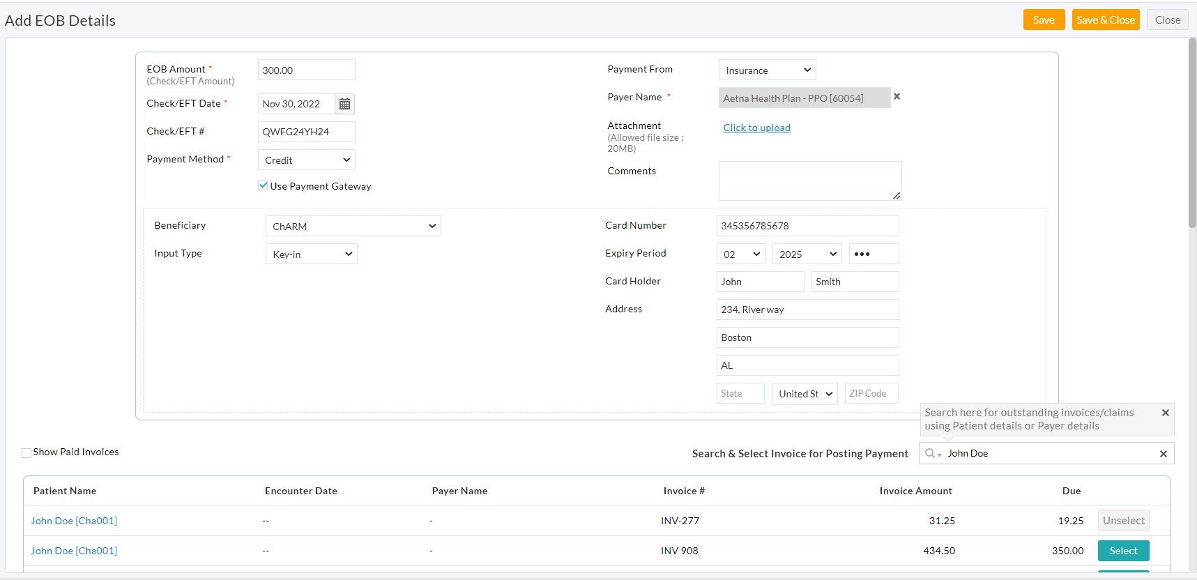 Add EOB Details Add EOB Details