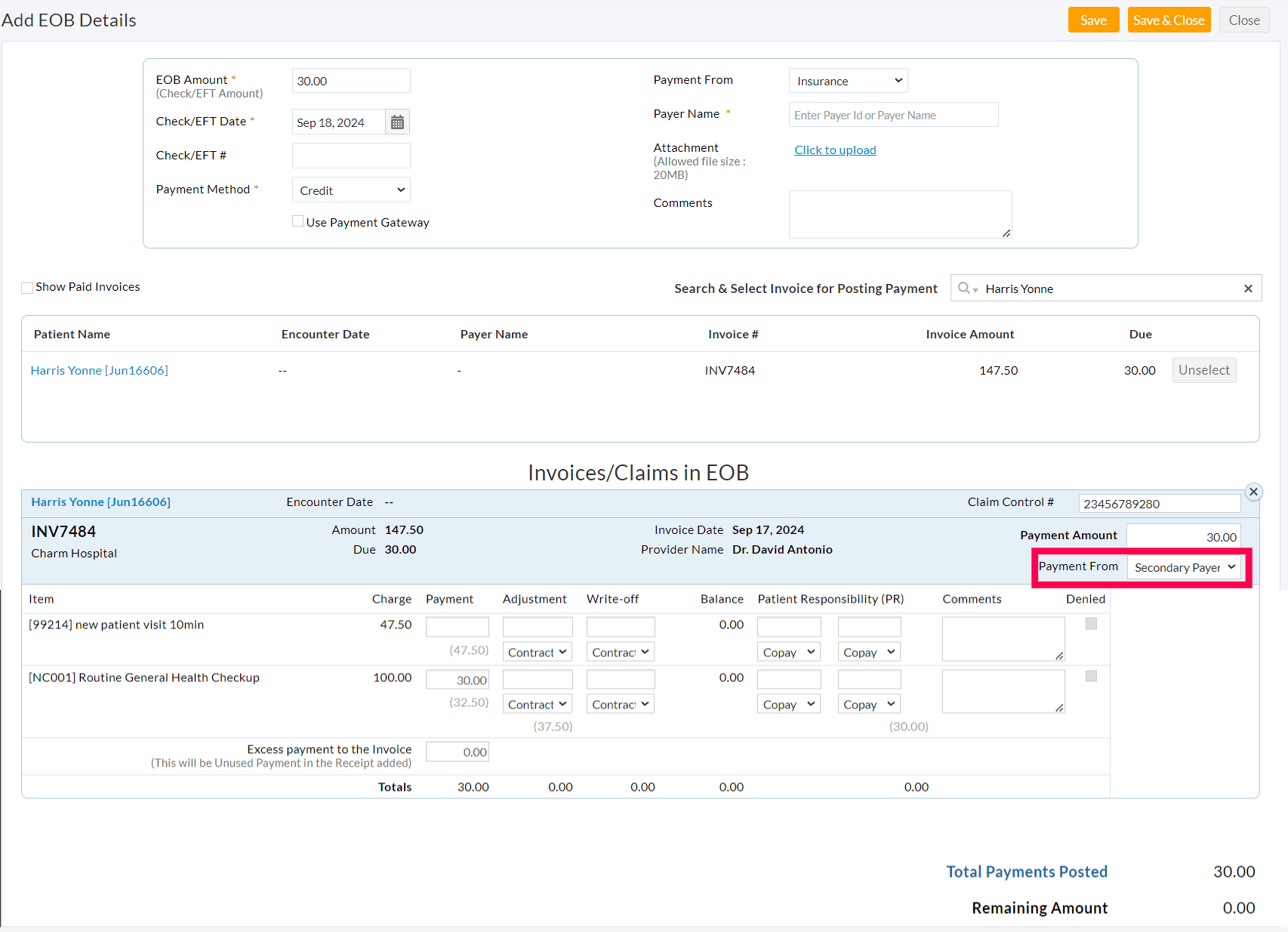 Add EOB Details Add EOB Details