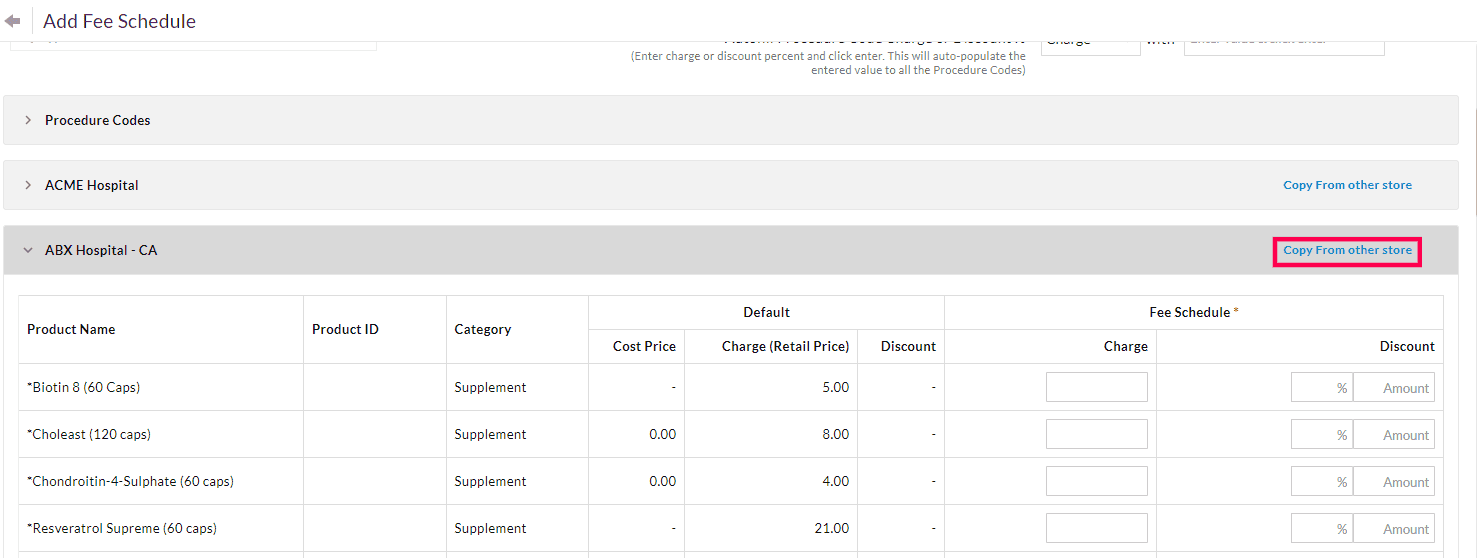 Add Fee Schedule Add Fee Schedule