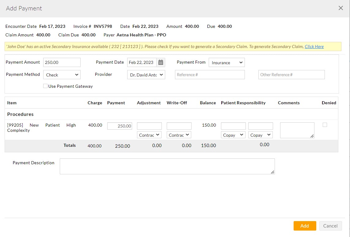 Add Payment to Claim Add Payment to Claim