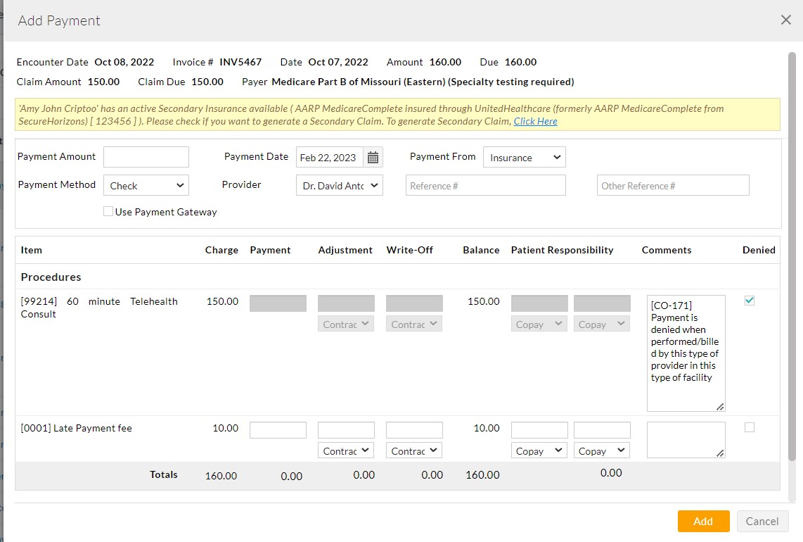 Add Payment to Claim Add Payment to Claim