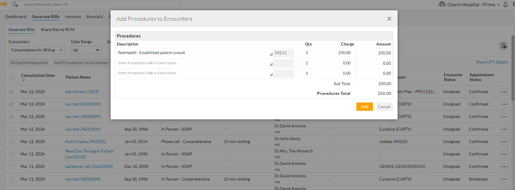Add Procedures to Encounters