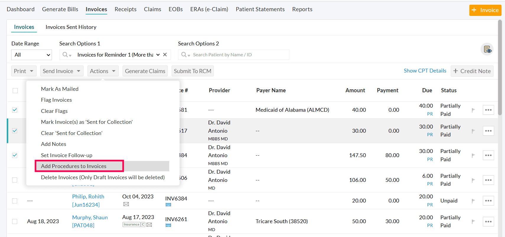 Add Procedures to Invoices Option