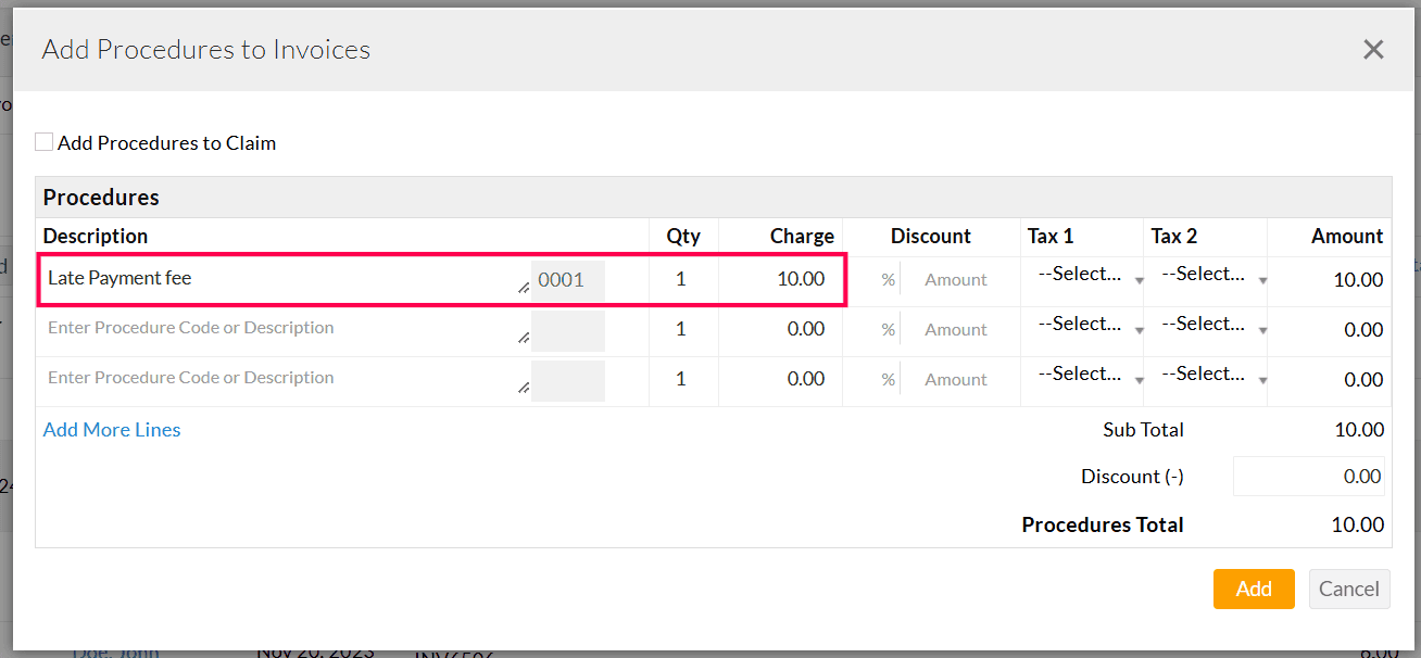 Add Procedures to Invoices