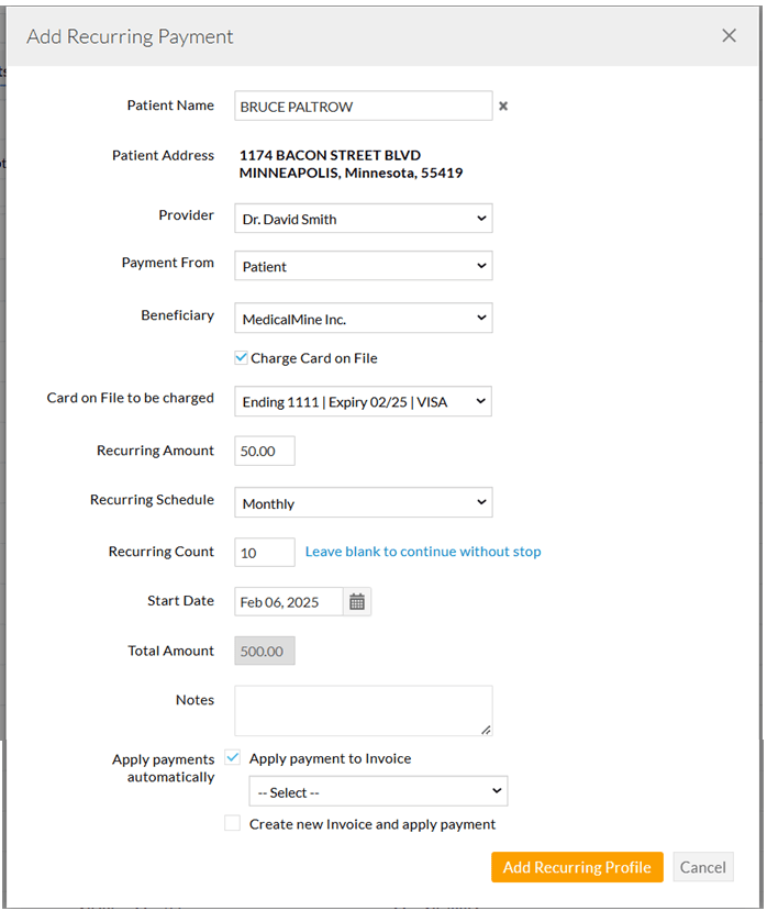 Add Recurring Payments