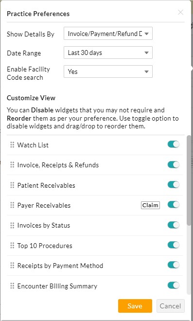 Billing Dashboard Settings