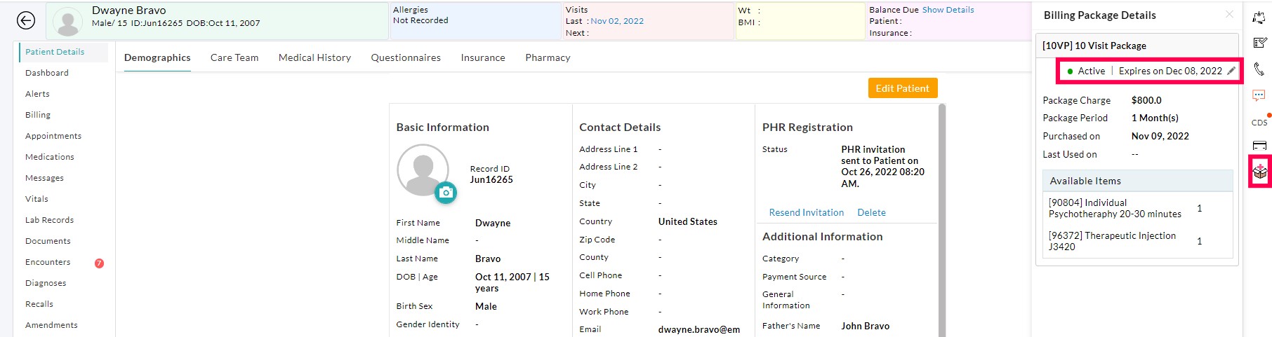 Billing Package Details