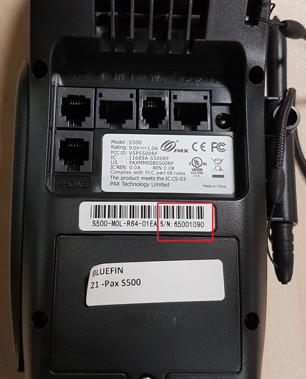 Bluefin PAX Device Serial Number