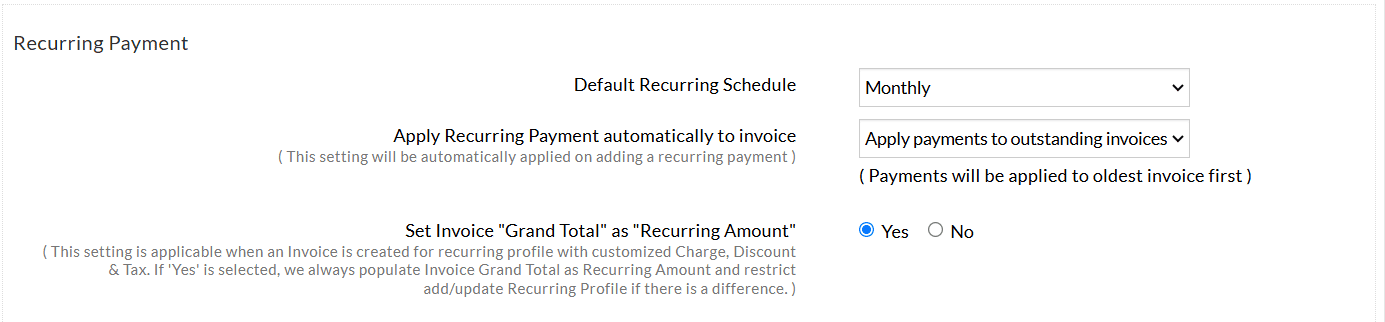 Bluefin Recurring Payment Settings