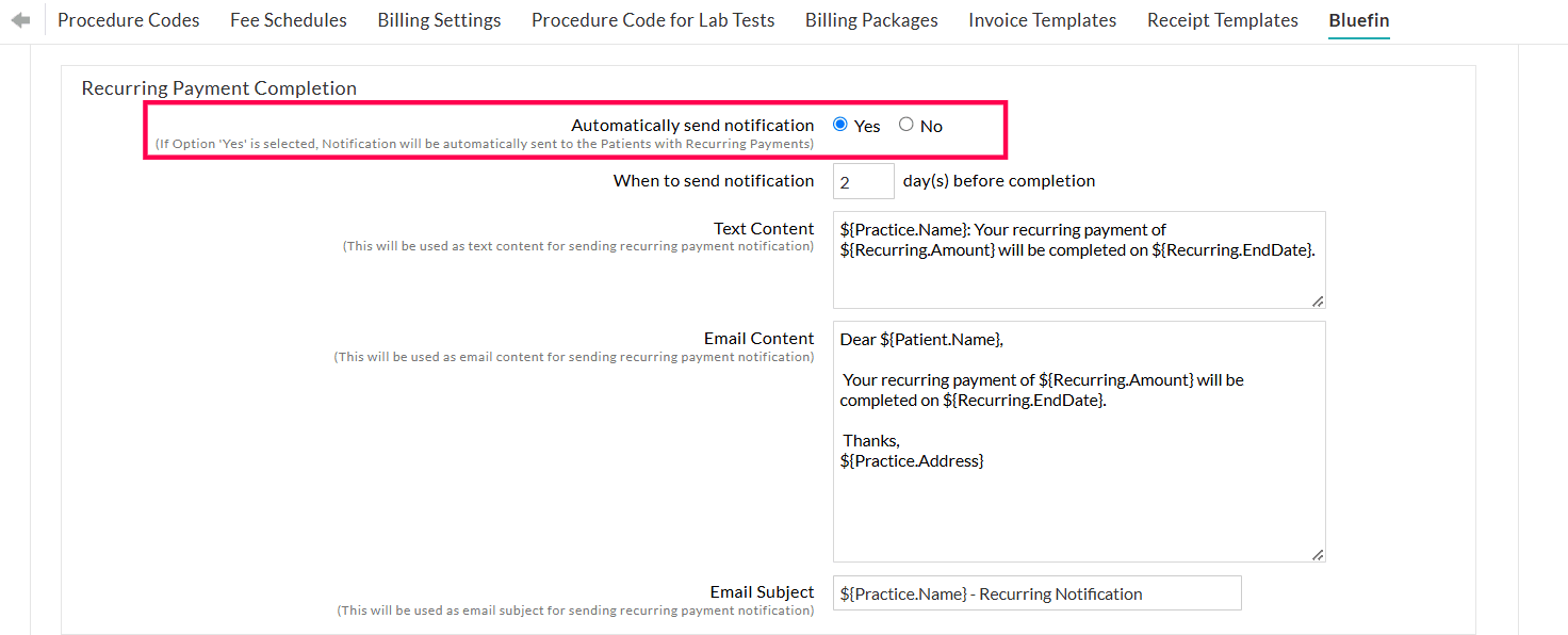 Bluefin Upcoming Recurring Completion