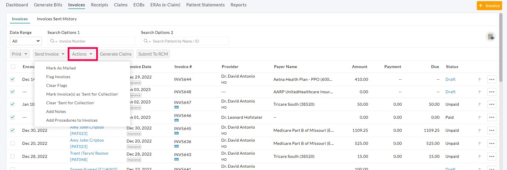 Bulk Actions on Invoices