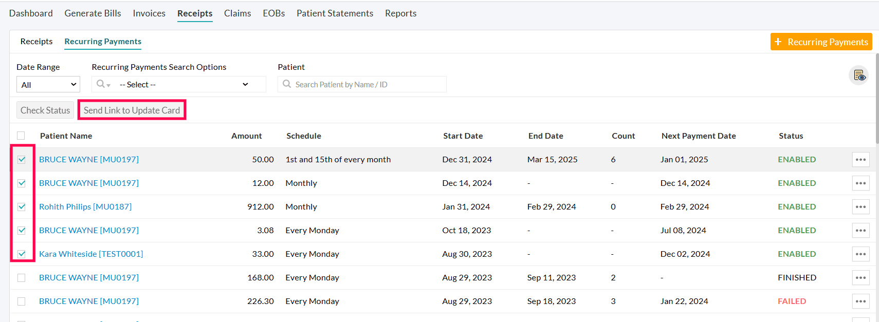 Bulk Send Link to Update Card