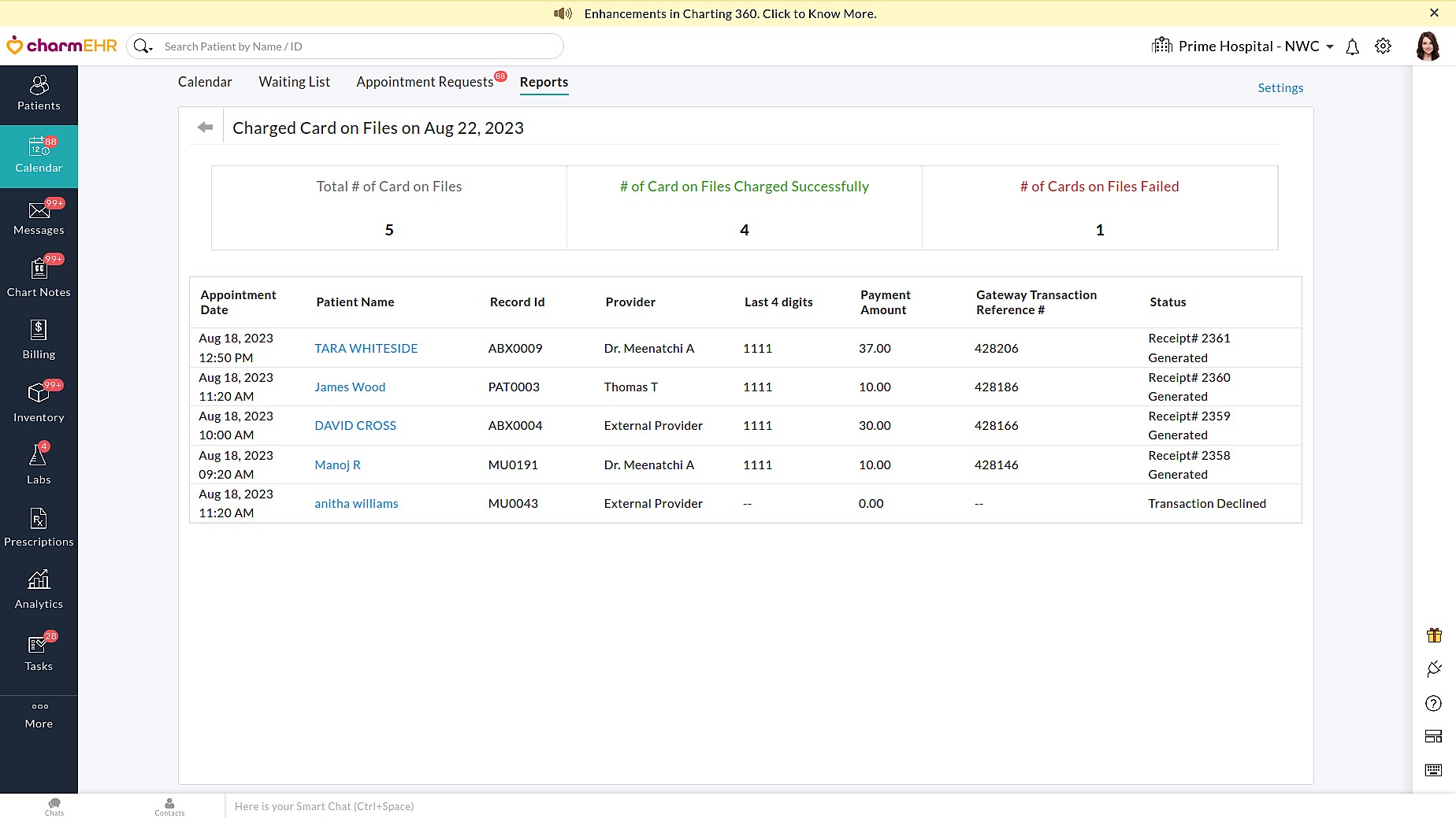 Charged Card on Files List