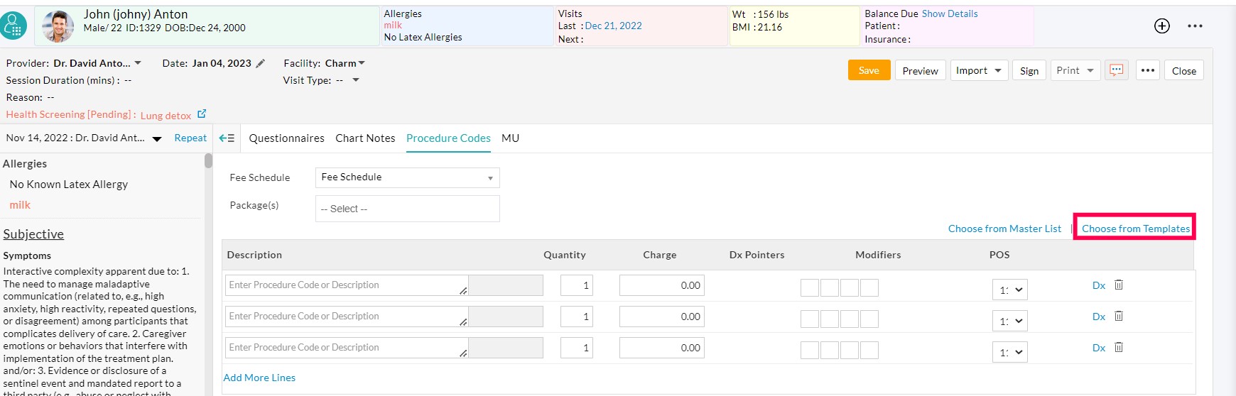 Choose from Templates in Encounter Choose from Templates in Encounter