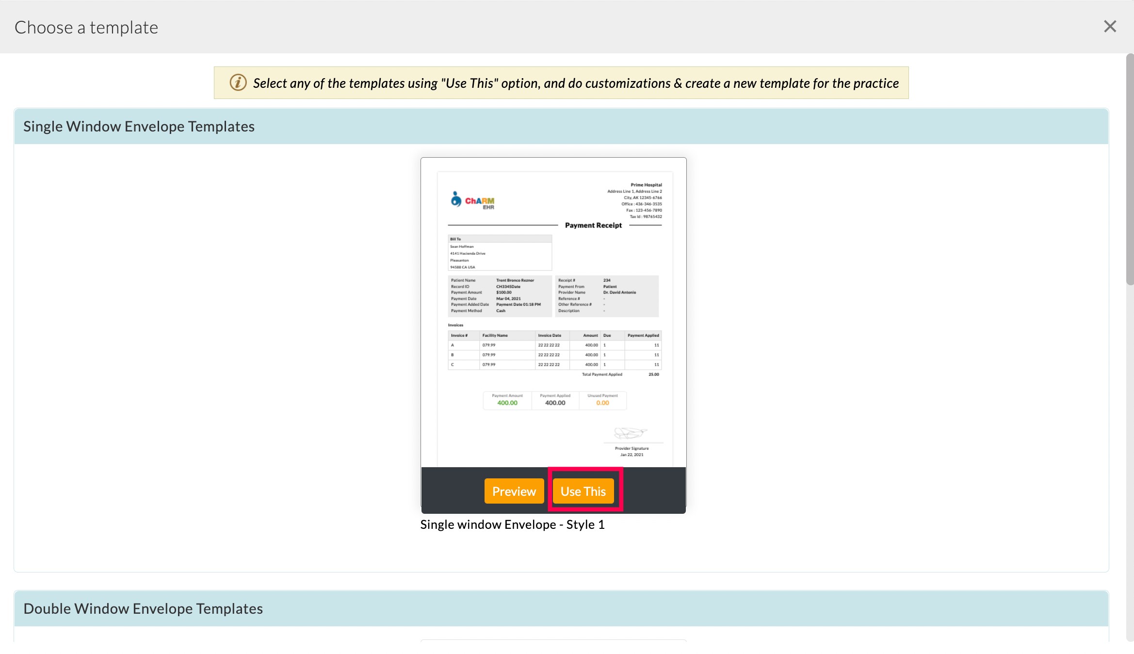 Choose Receipt Template